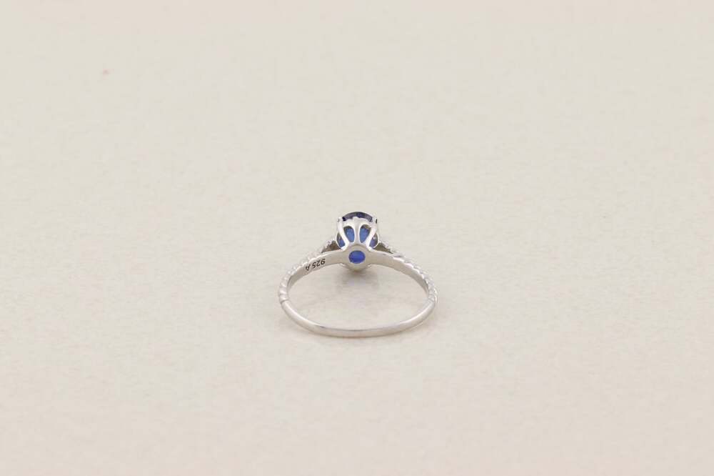 Sterling Silver Glass Filled Treated Natural Sapphire Ring Size 9 3/4 Avon - Picture 7 of 8